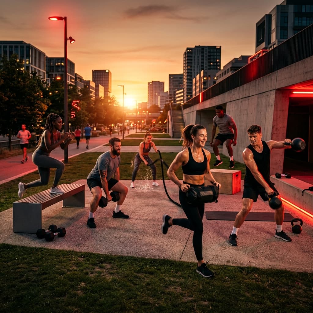 Grupo de personas entrenando juntas al aire libre